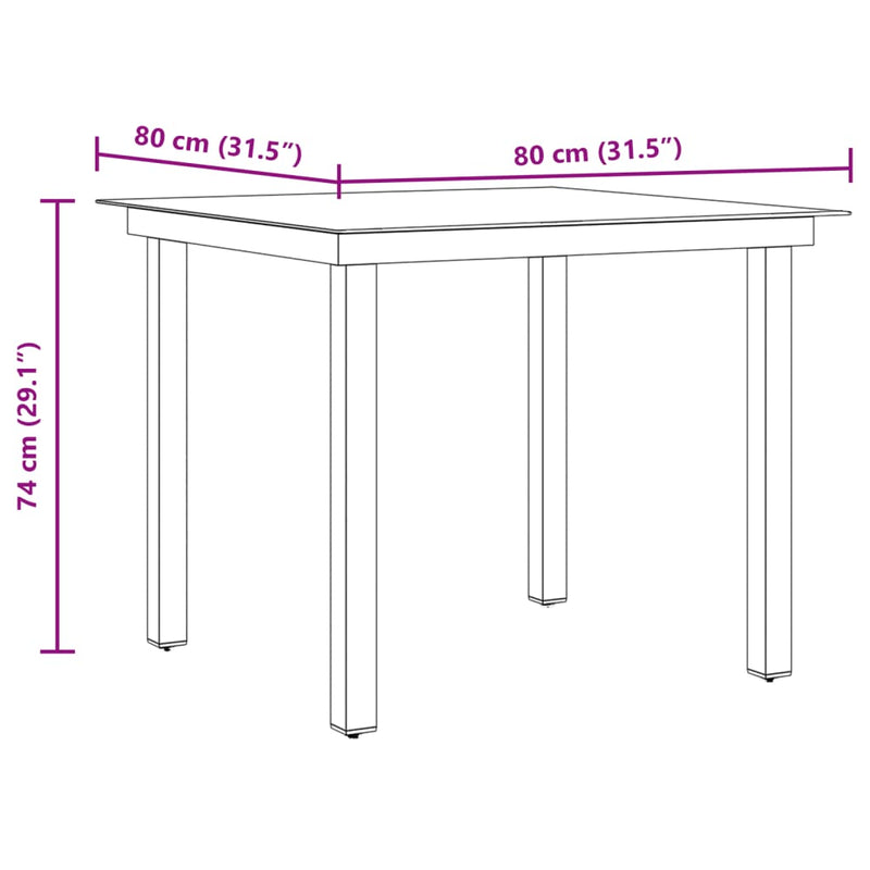 Garden Table Black 80x80x74 cm Aluminium and Glass