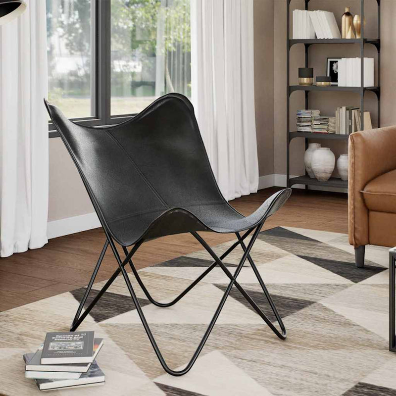 Butterfly Chair Black Real Leather