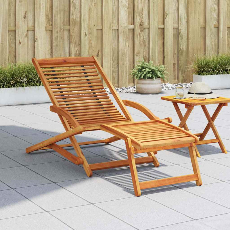 Deck Chair with Footrest Solid Acacia Wood