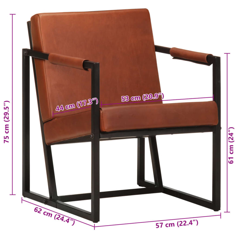 Armchair Brown Real Leather