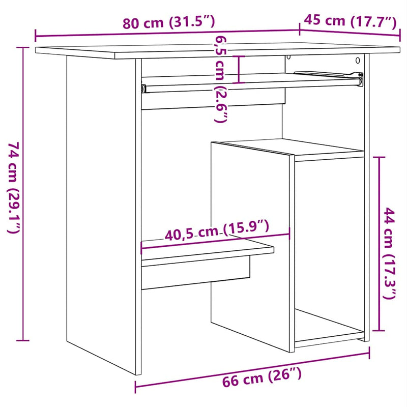 Desk White 80x45x74 cm Chipboard