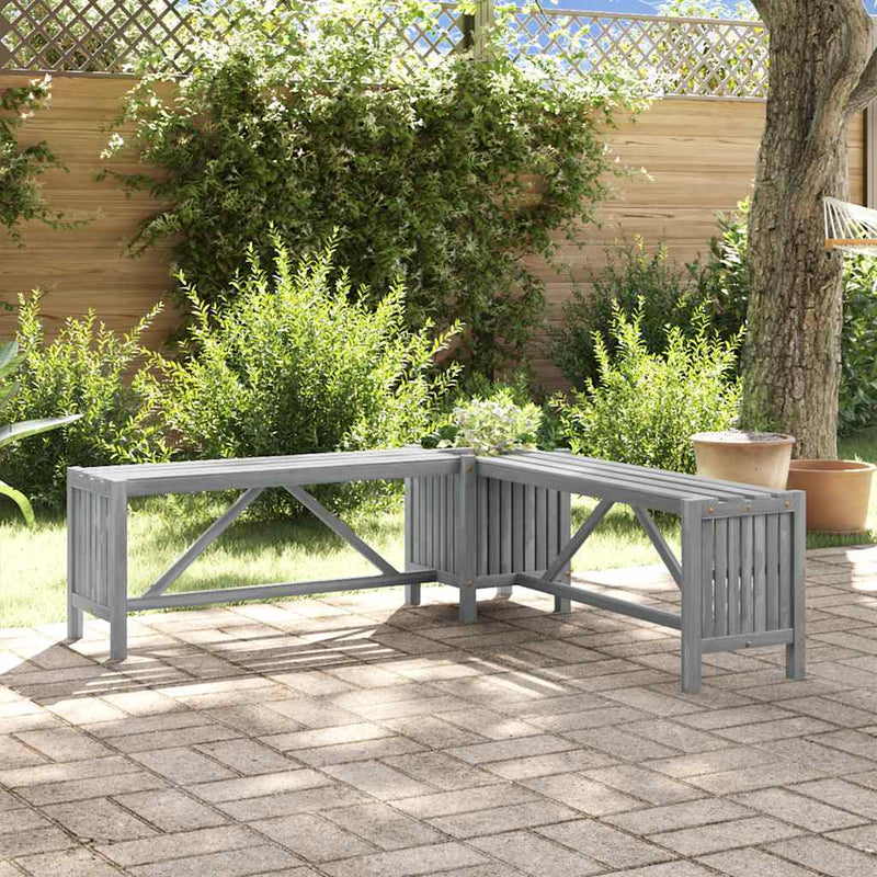 Garden Corner Bench with Planter 117cm Solid Acacia Wood Grey