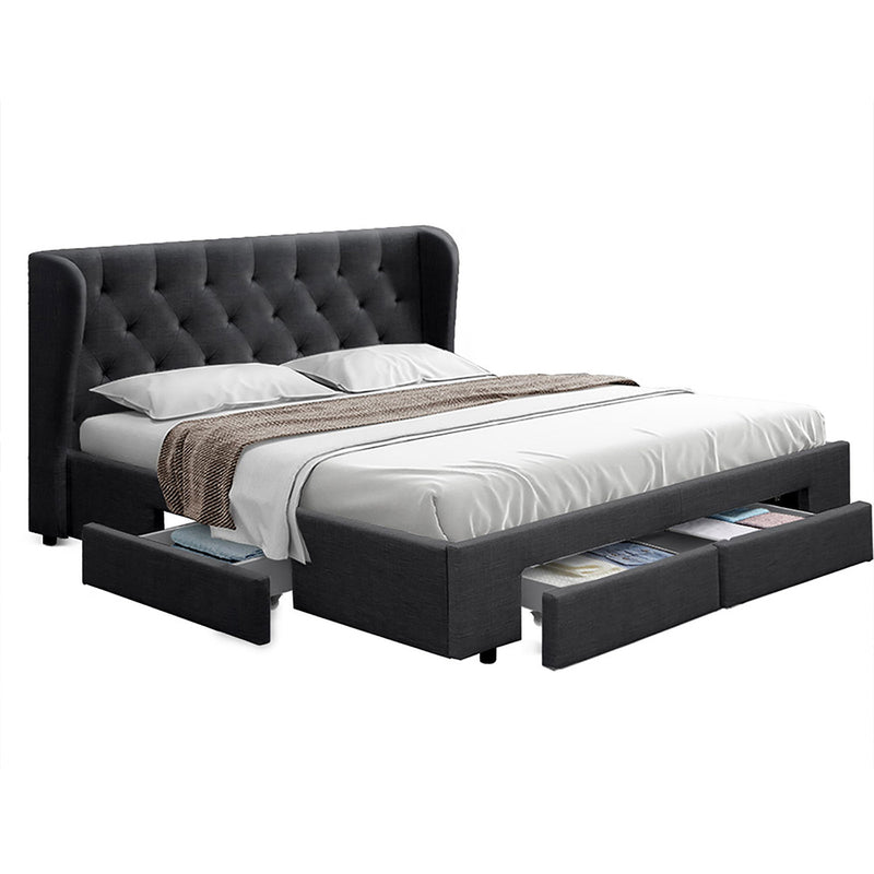 Emily King Fabric Bed with Storage Drawers - Charcoal