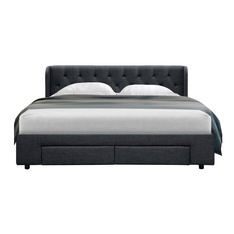 Emily King Fabric Bed with Storage Drawers - Charcoal