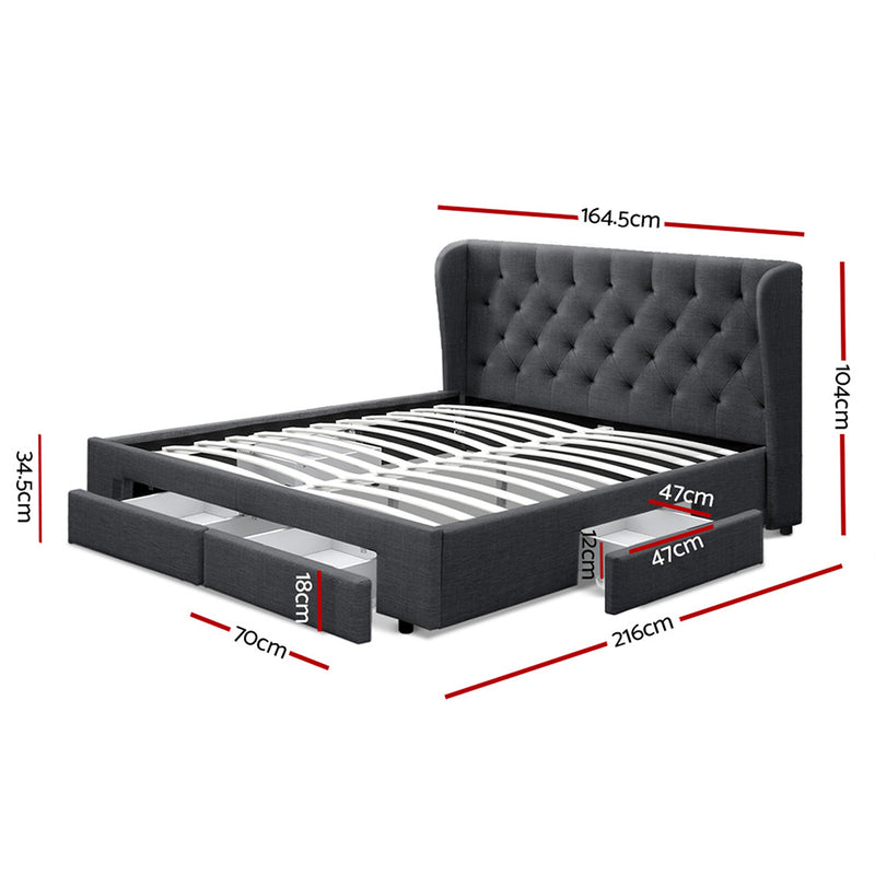 Emily Queen Fabric Bed with Storage Drawers - Charcoal