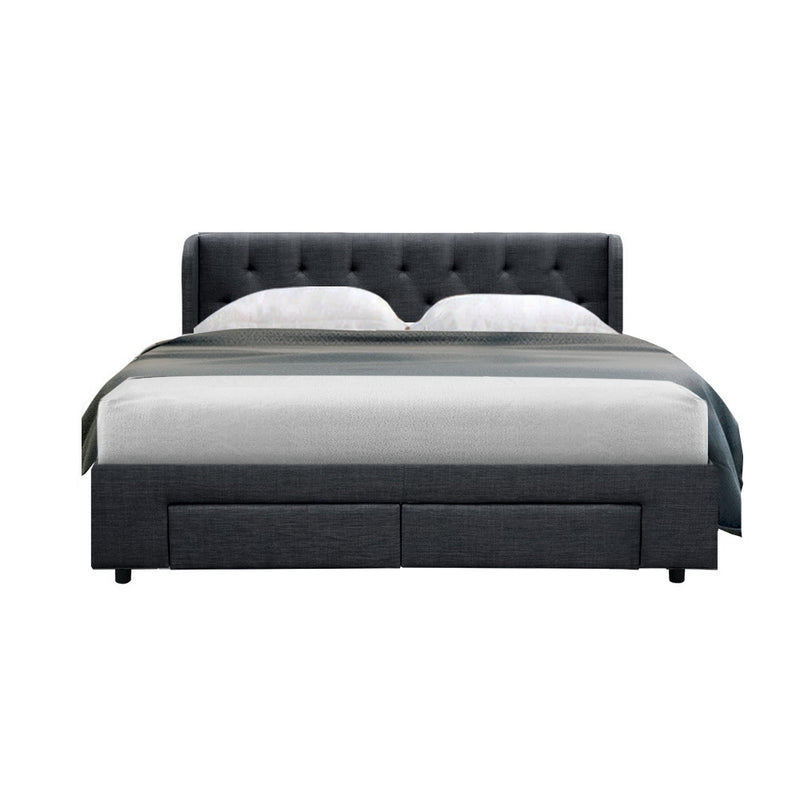 Emily Queen Fabric Bed with Storage Drawers - Charcoal