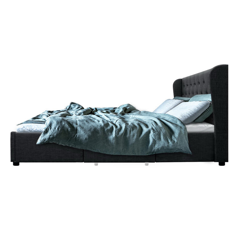 Emily Queen Fabric Bed with Storage Drawers - Charcoal