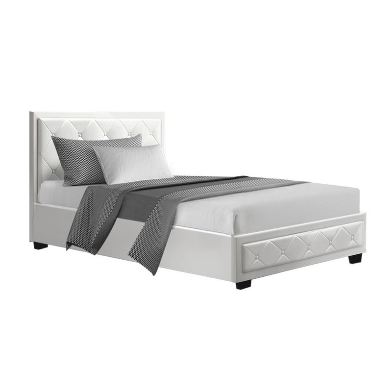 Elko King Single PU Gas Lift Bed - White