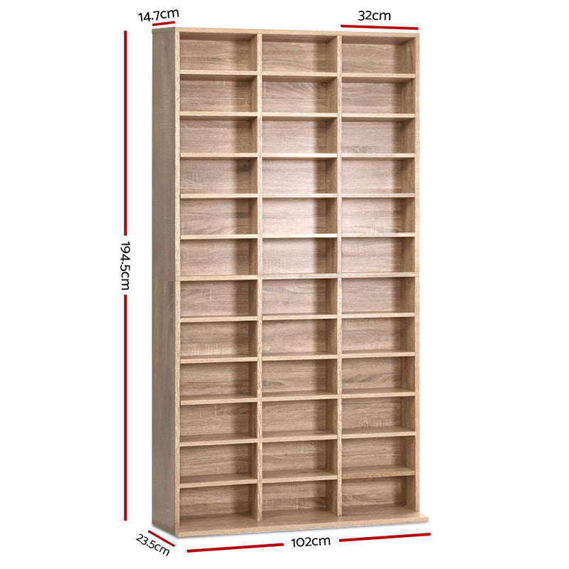 528 DVD 1116 CD Storage Shelf Media Rack Stand Cupboard Book Unit Oak.