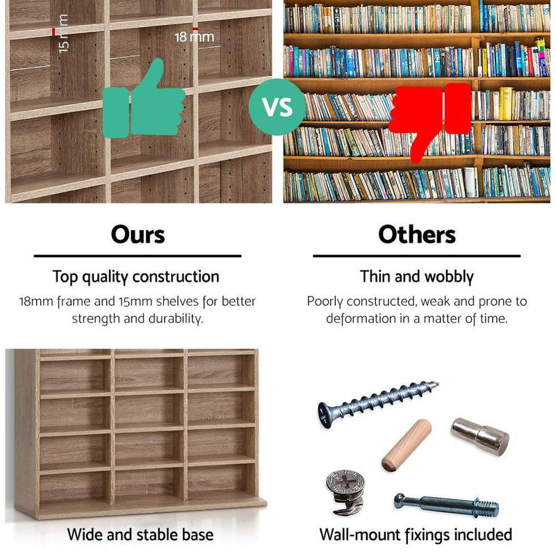 528 DVD 1116 CD Storage Shelf Media Rack Stand Cupboard Book Unit Oak.