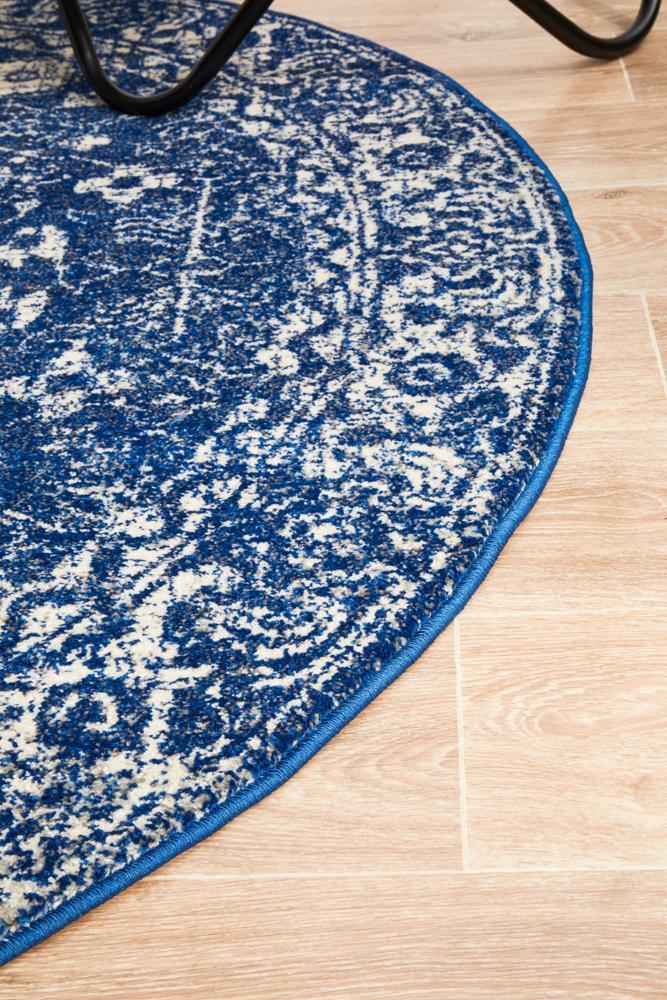 Waken Round Rug - Navy Oasis.