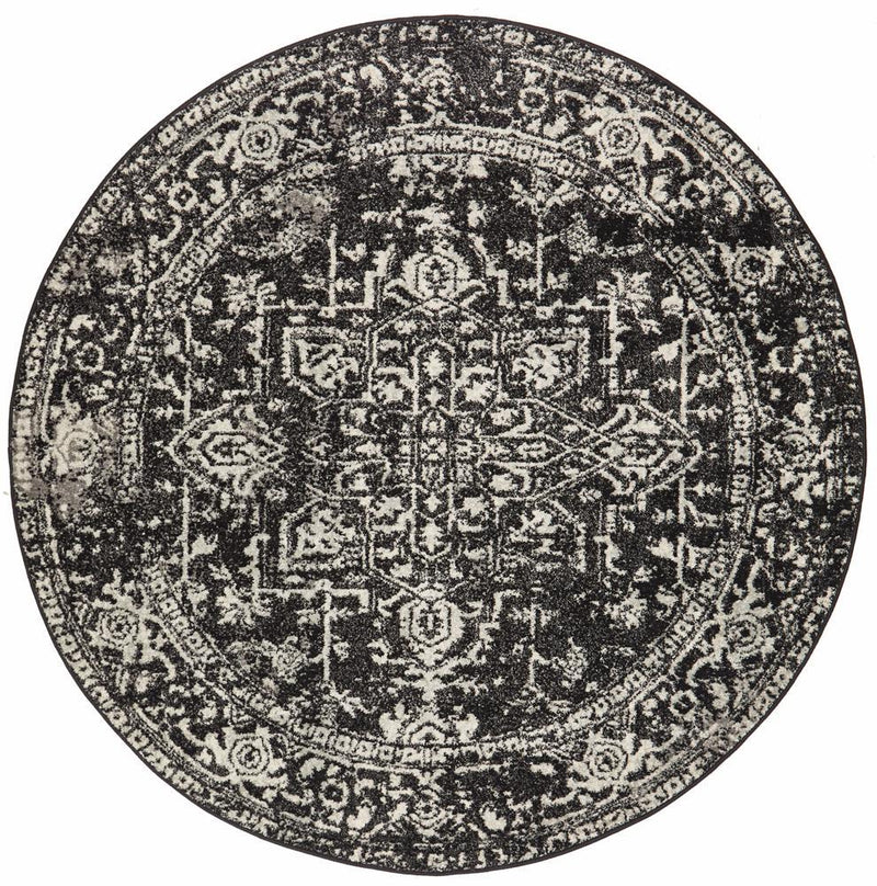 Waken Round Rug - Charcoal Scape.