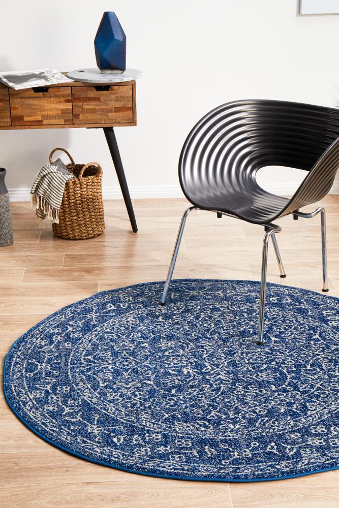 Waken Round Rug - Navy.