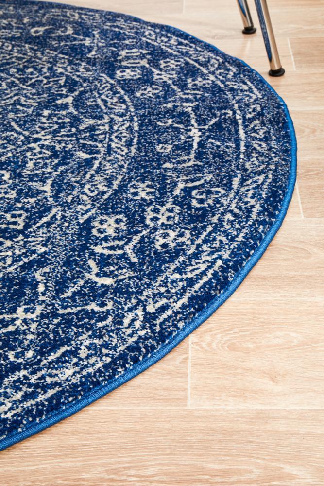 Waken Round Rug - Navy.