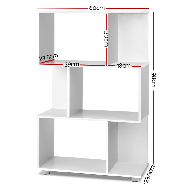 3 Tier Zig Zag Bookshelf - White.