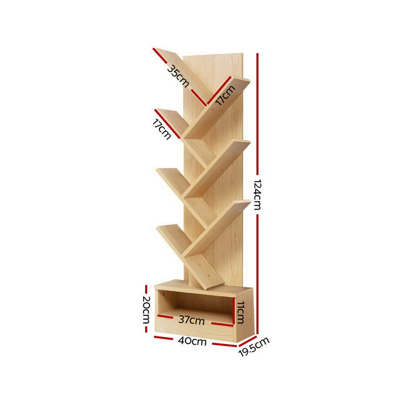 Display Shelf 7-Shelf Tree Bookshelf Book Storage Rack Bookcase Natural