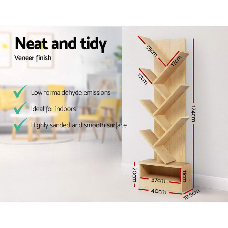 Display Shelf 7-Shelf Tree Bookshelf Book Storage Rack Bookcase Natural.