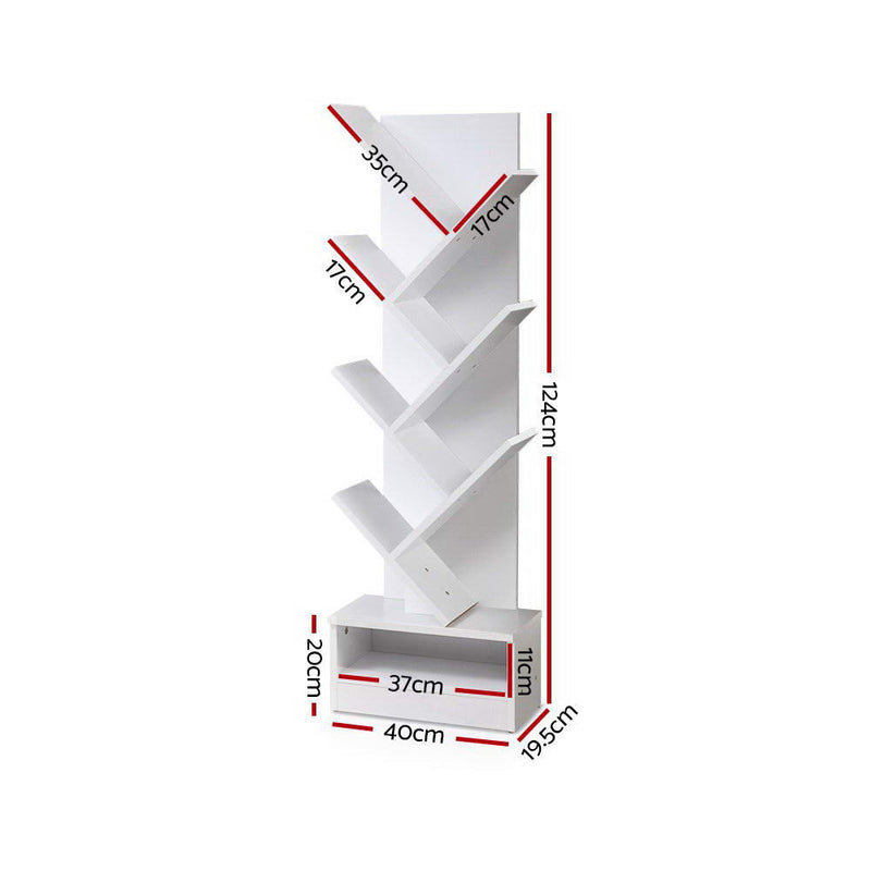 Display Shelf 7-Shelf Tree Bookshelf Book Storage Rack Bookcase White