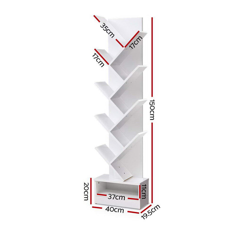 Display Shelf 9-Shelf Tree Bookshelf Book Storage Rack Bookcase White