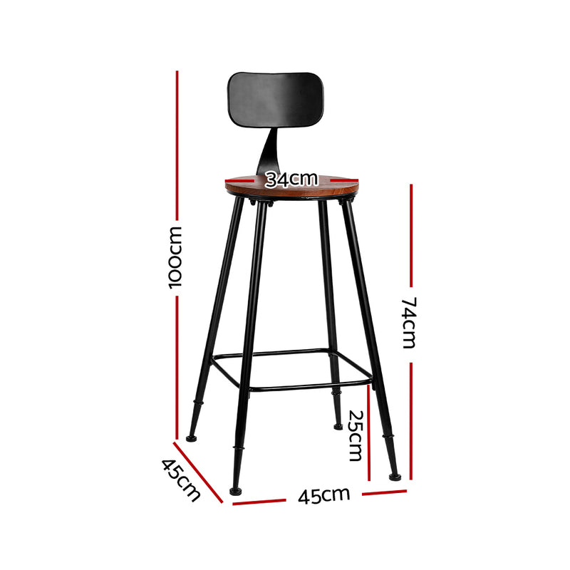 Pinewood Metal Barstools (Set of 2) - Black and Wood