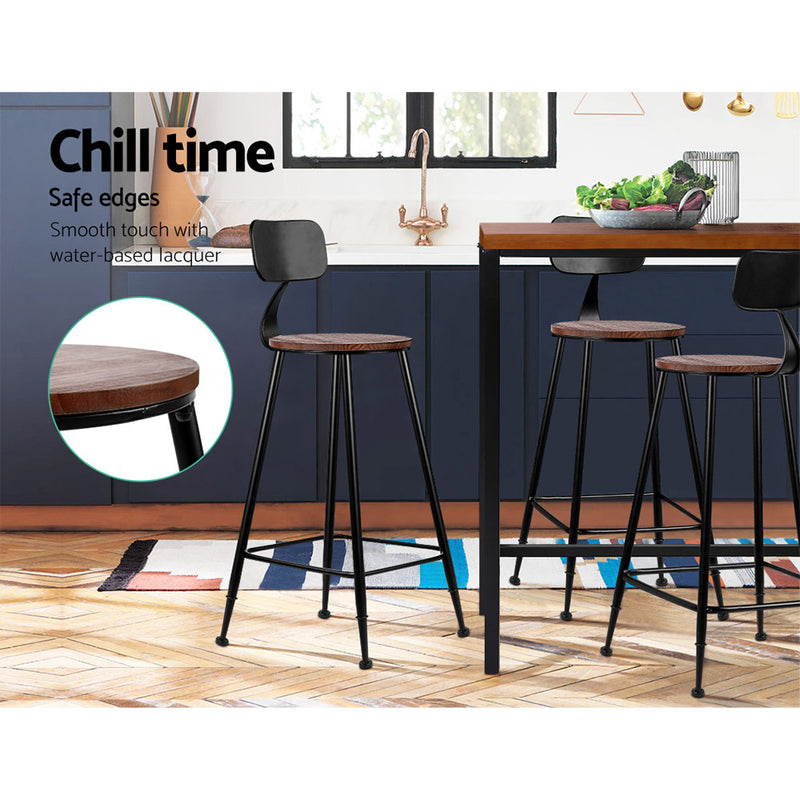 Pinewood Metal Barstools (Set of 2) - Black and Wood