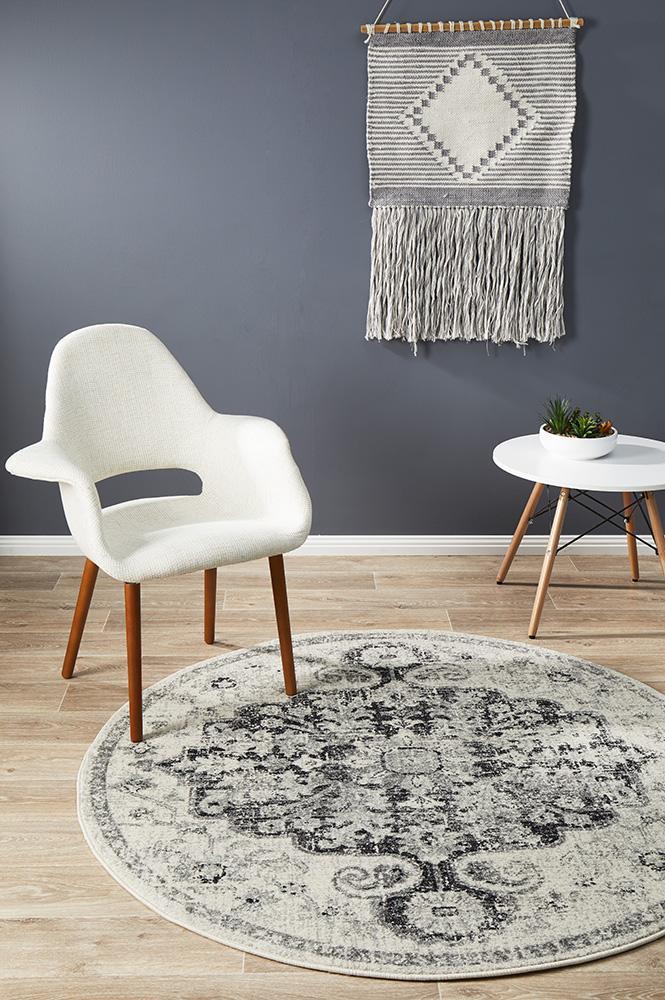 Library Transitional Charcoal Round Rug.