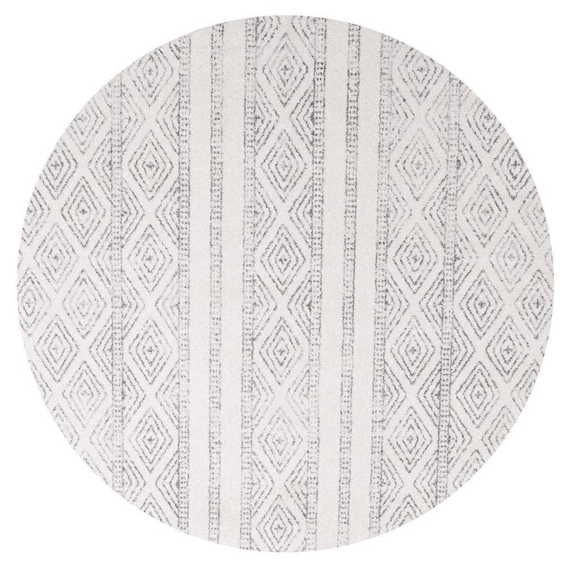 Bayview Salma White And Grey Tribal Round Rug.