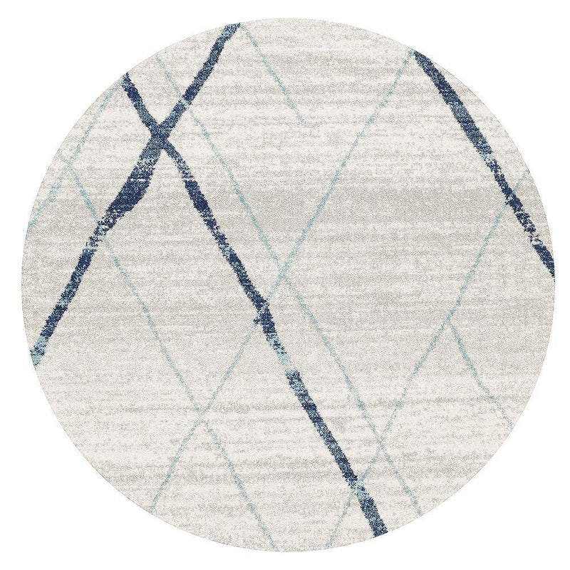 Bayview Noah White Blue Contemporary Round Rug.