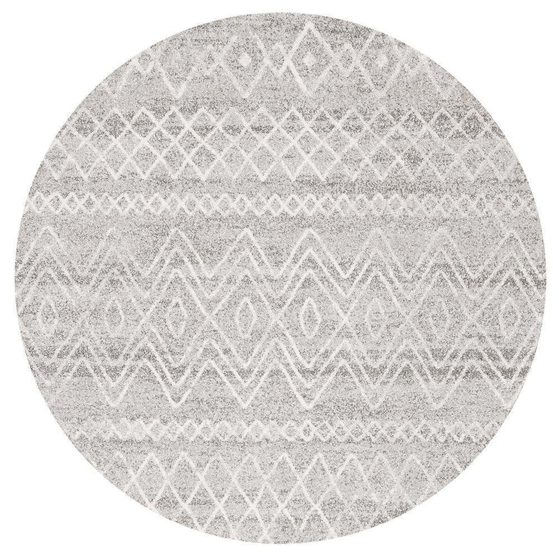 Bayview Nadia Grey Rustic Tribal Round Rug.