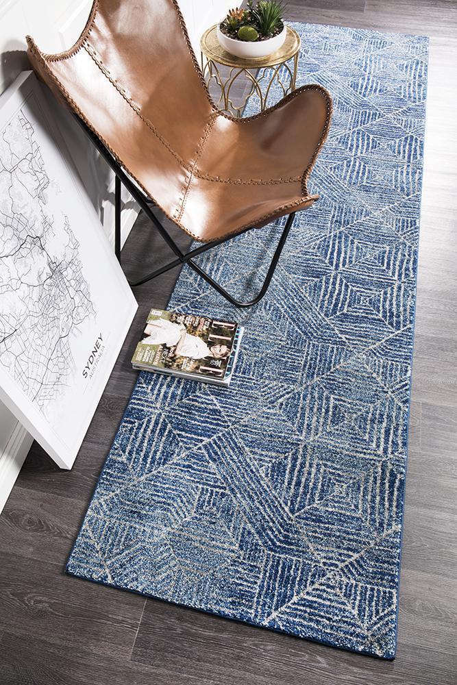 Bayview Kenza Contemporary Navy Runner Rug.