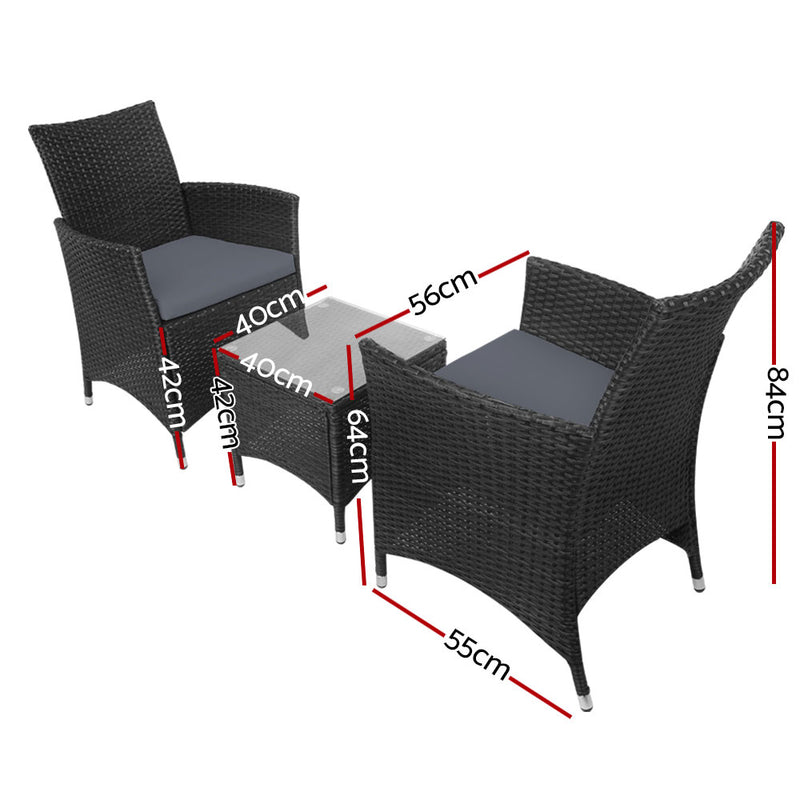 Partelli 3 Piece Outdoor Set - Black