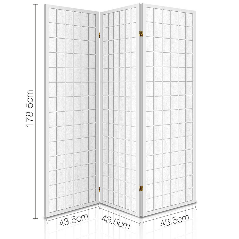 3 Panel Wooden Room Divider - White