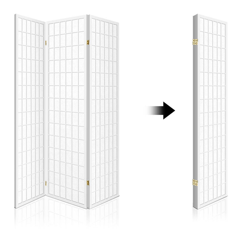 3 Panel Wooden Room Divider - White