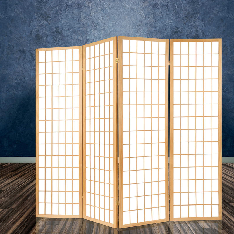 6 Panel Room Divider Privacy Screen Foldable Pine Wood Stand Natural