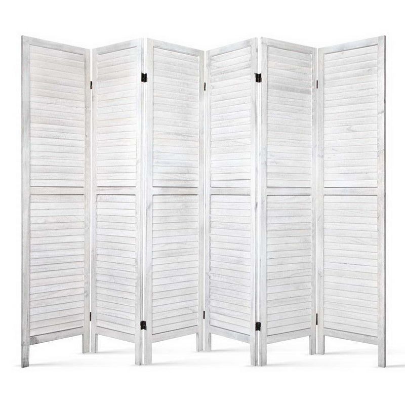 6 Panel Room Divider Privacy Screen Foldable Wood Stand White