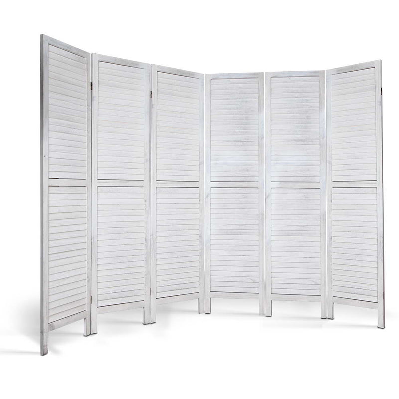 6 Panel Room Divider Privacy Screen Foldable Wood Stand White