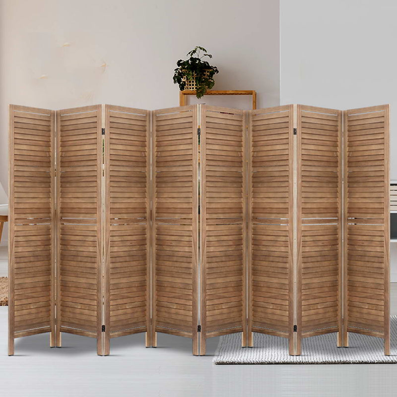 Room Divider Screen 8 Panel Privacy Wood Dividers Stand Bed Timber Brown