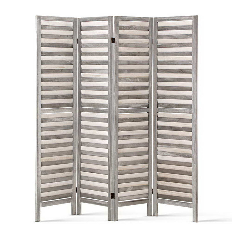 4 Panel Foldable Wooden Room Divider - Grey.