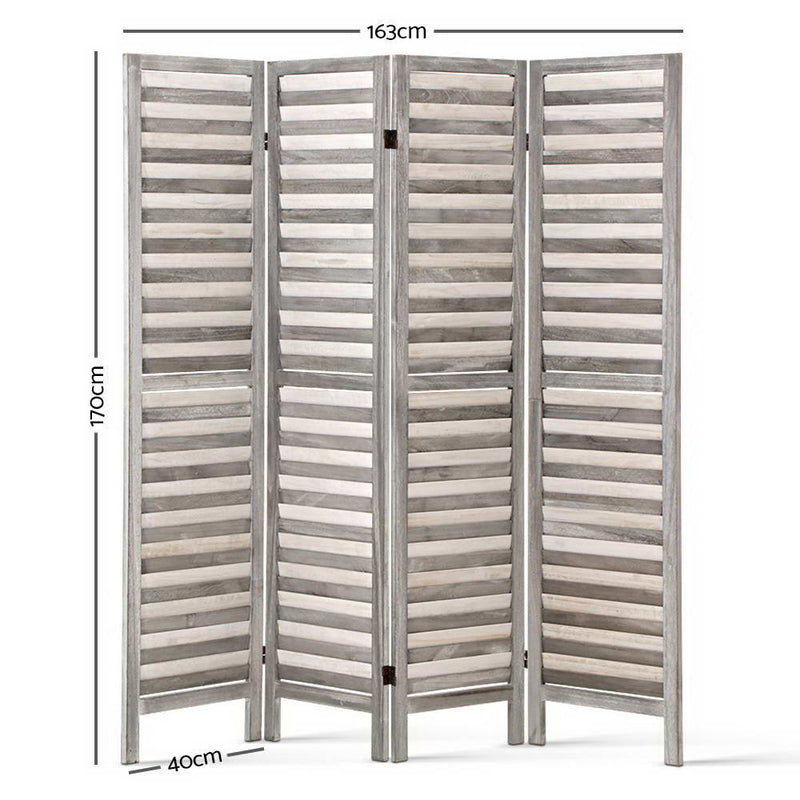 4 Panel Foldable Wooden Room Divider - Grey.