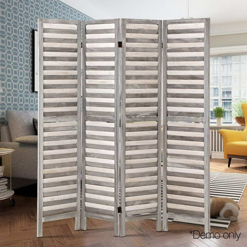 4 Panel Foldable Wooden Room Divider - Grey.