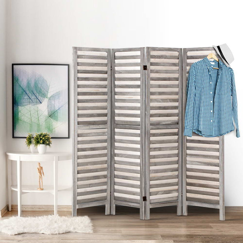 4 Panel Foldable Wooden Room Divider - Grey.