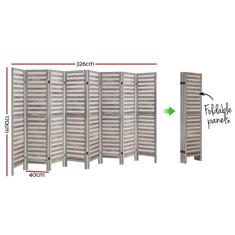 8 Panel Room Divider Screen Privacy Wood Dividers Timber Stand Grey.