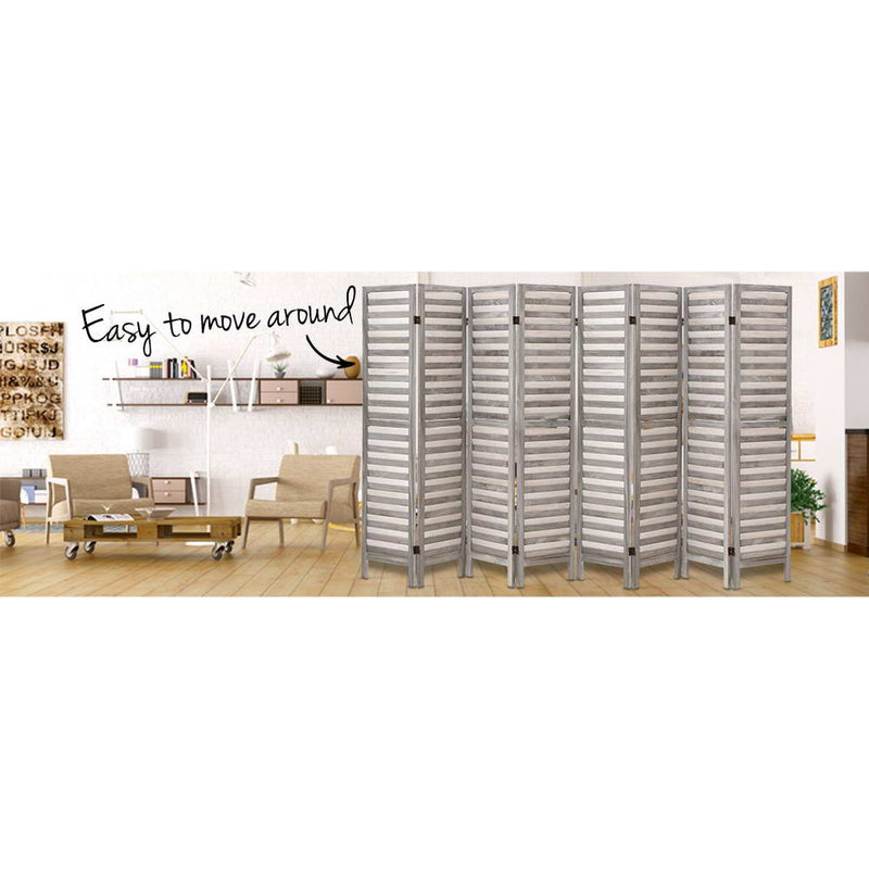 8 Panel Room Divider Screen Privacy Wood Dividers Timber Stand Grey.