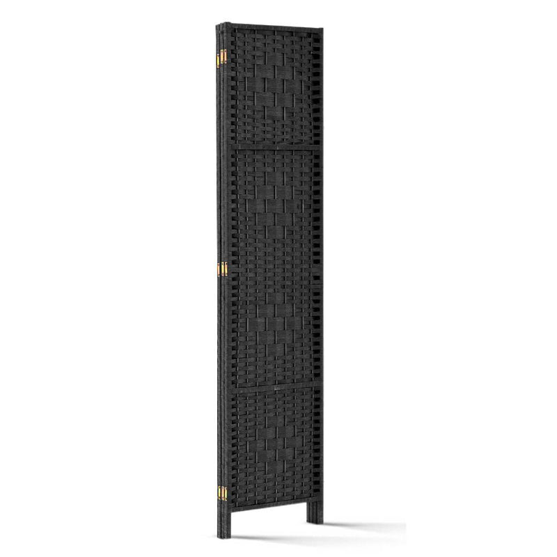 3 Panel Room Divider Privacy Screen Rattan Woven Wood Stand Black.