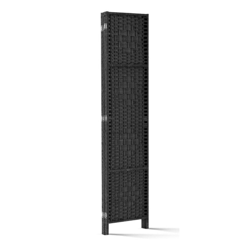 4 Panel Room Divider Privacy Screen Rattan Woven Wood Stand Black