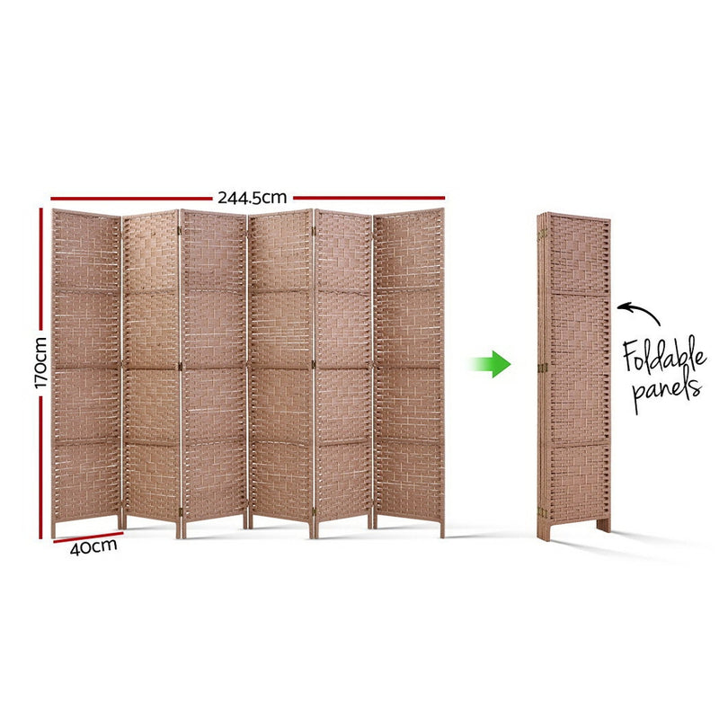 6 Panel Room Divider Screen Privacy Rattan Timber Foldable Dividers Stand Hand Woven