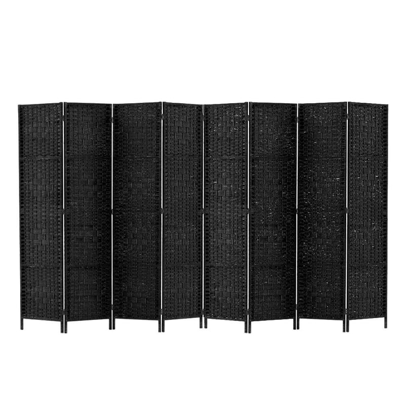 Room Divider 8 Panel Dividers Privacy Screen Rattan Wooden Stand Black