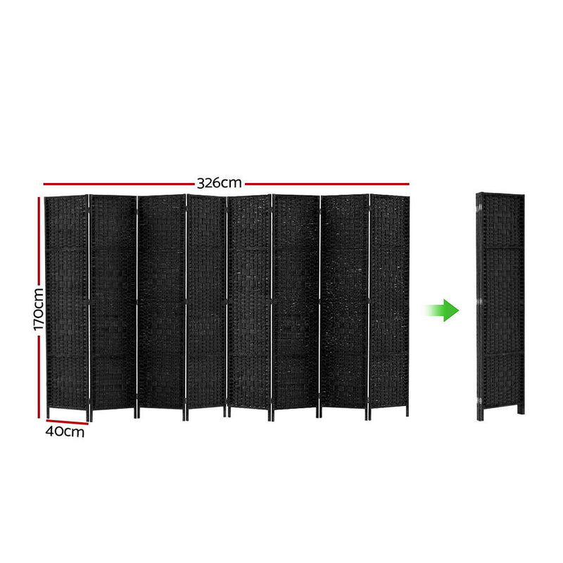 Room Divider 8 Panel Dividers Privacy Screen Rattan Wooden Stand Black