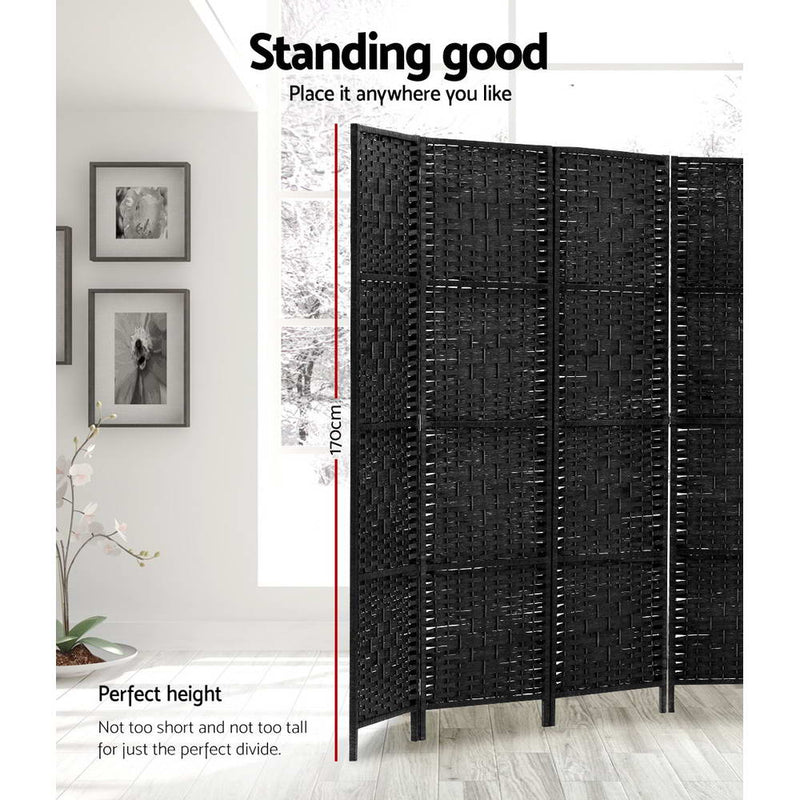 Room Divider 8 Panel Dividers Privacy Screen Rattan Wooden Stand Black