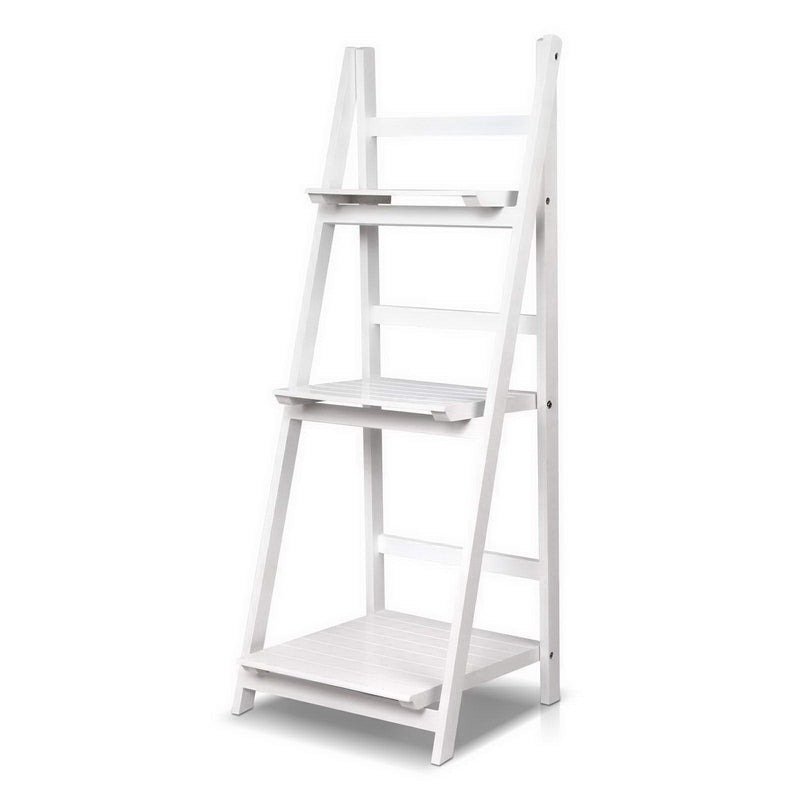 Display Shelf 3 Tier Wooden Ladder Stand Storage Book Shelves Rack White.